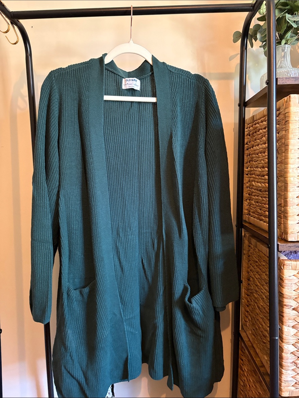 Longline Women's forrest green Open-Front Ribbed Cardigan
